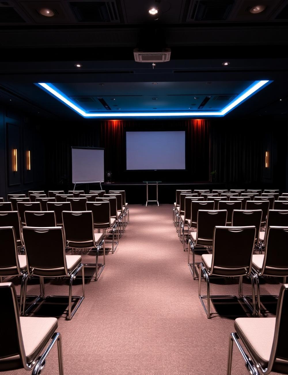 Corporate conference seating and presentation screen set up in the Buckhead venue